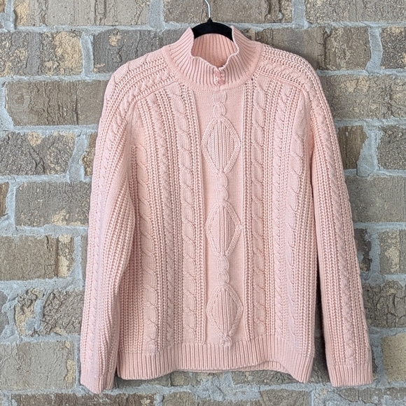 VTG 80s Pastel Creamsicle Cable Knit Mock Neck Sweater Large - Picture 8 of 8